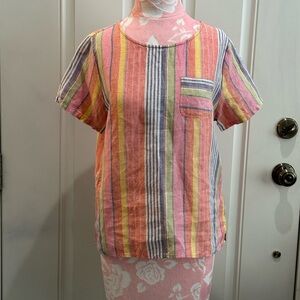 C&C California Vintage Women’s Rainbow Striped Linen Top - S
